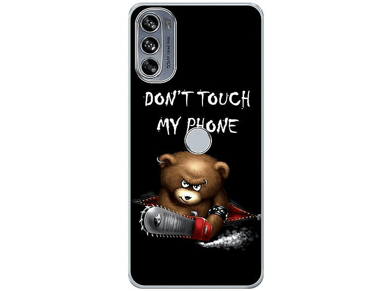 KÖNIG DESIGN Case, Backcover, Motorola, Moto Edge 30 Pro, Dont Touch My Phone Bär Schwarz