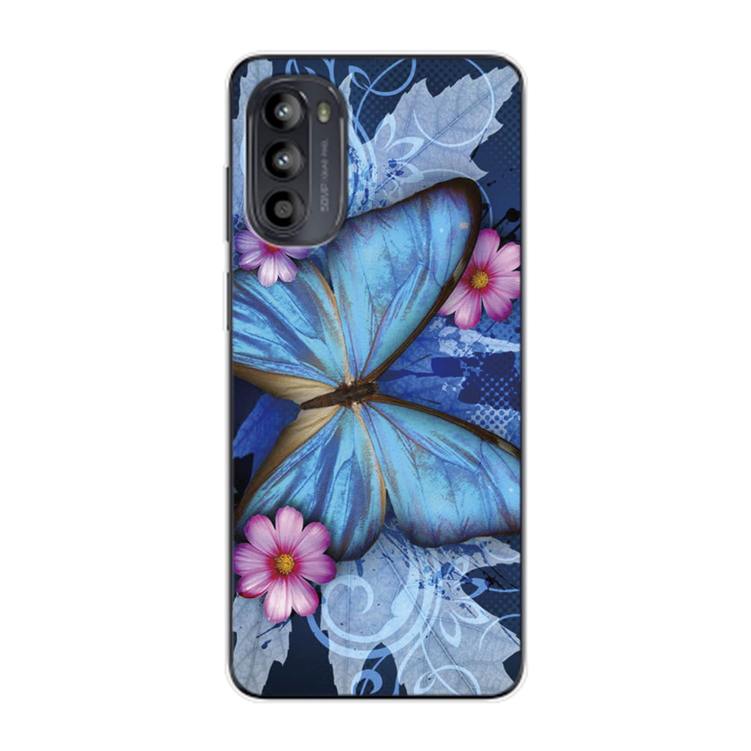 Schmetterling DESIGN Motorola, G62, Blau KÖNIG Backcover, Moto Case,