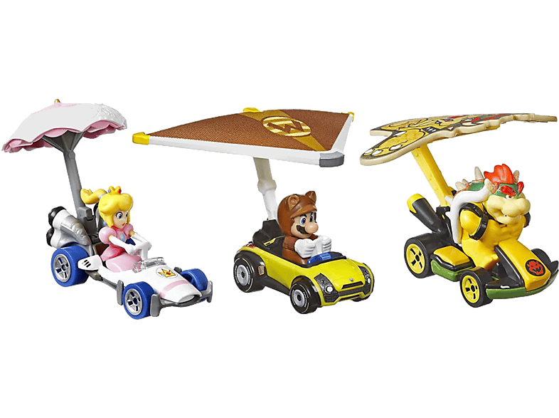 Kart Spielzeugfahrzeuge - mit Hot Figuren, Pack Wheels - Fahrzeuge Mario Mini 3er MATTEL