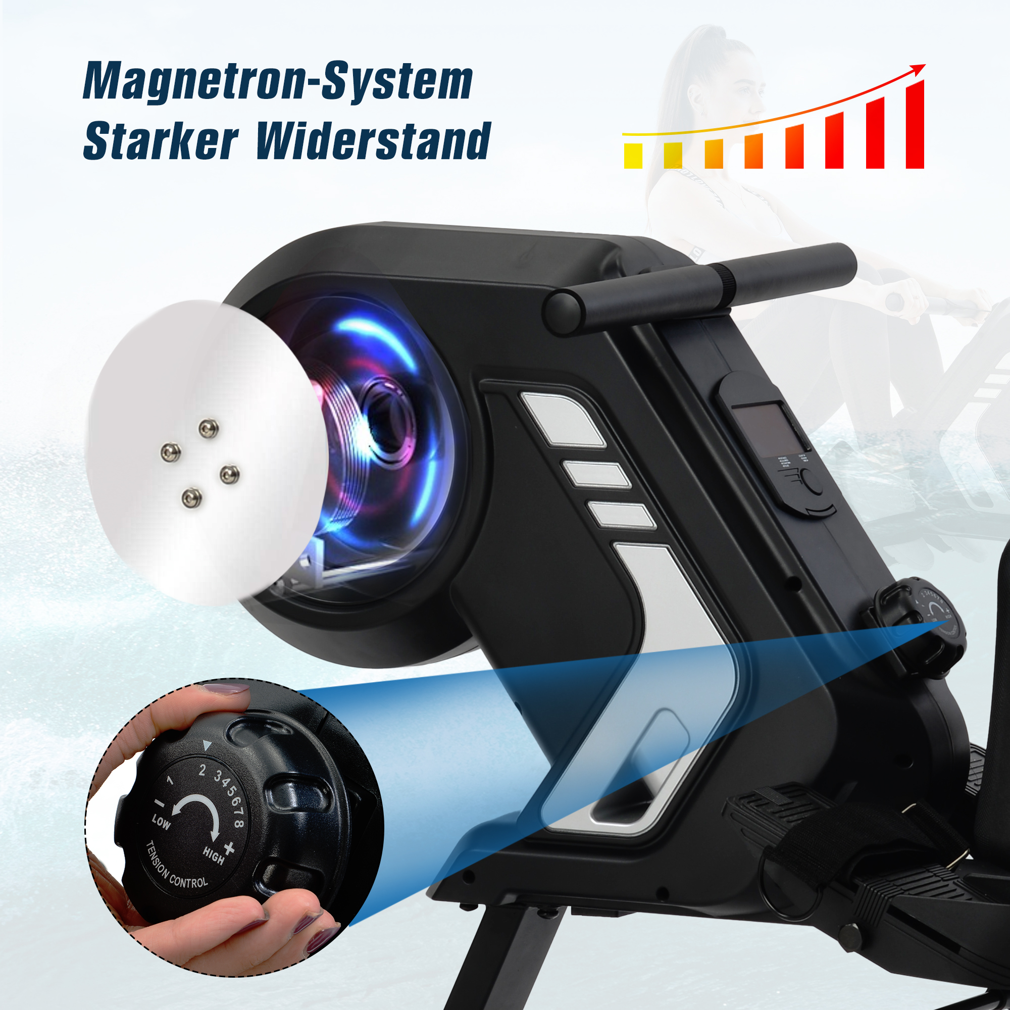 MERAX Rudergerät 8-stufigem Rudergerät, Magnetwiderstand schwarz