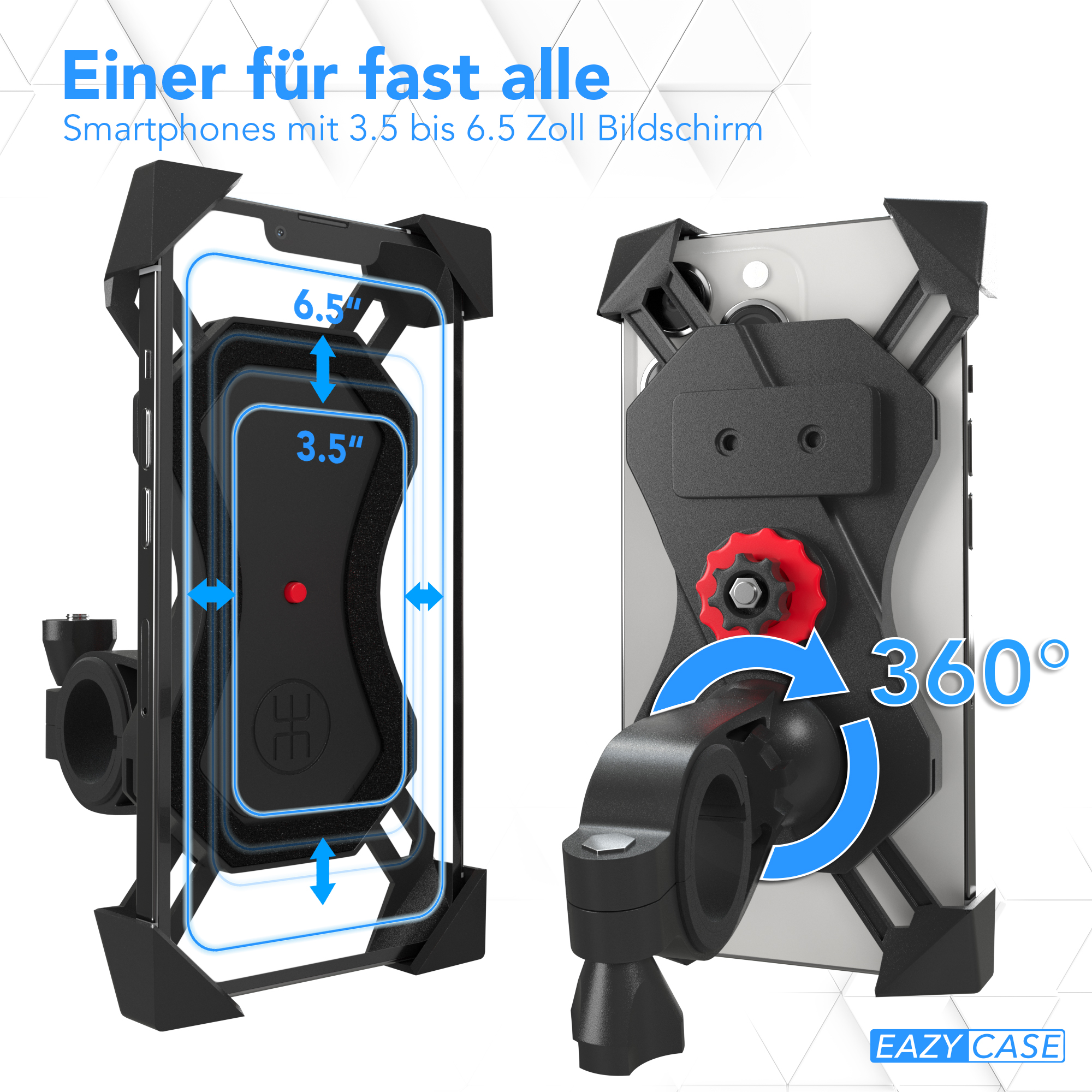 Zwei Telefonhalterungen, eine mit Telefon und die andere mit angezeigten Messungen.