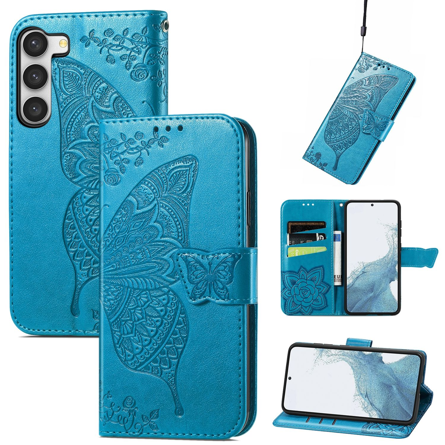 KÖNIG DESIGN Book Plus, S23 Case, Blau Bookcover, Galaxy Samsung