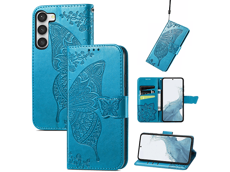 KÖNIG DESIGN Book Plus, S23 Case, Blau Bookcover, Galaxy Samsung