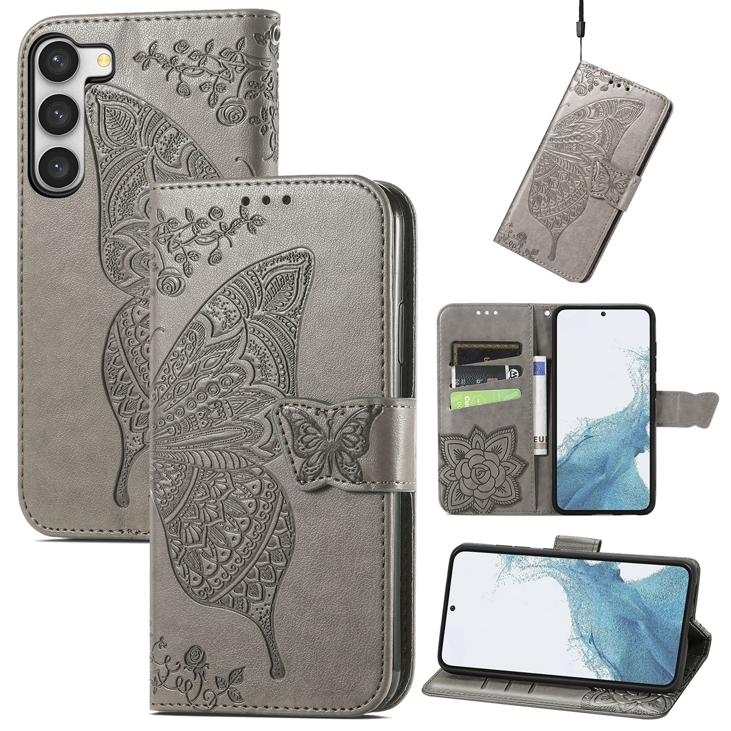 Ultra, Case, Samsung, Book Bookcover, KÖNIG DESIGN S23 Grau Galaxy