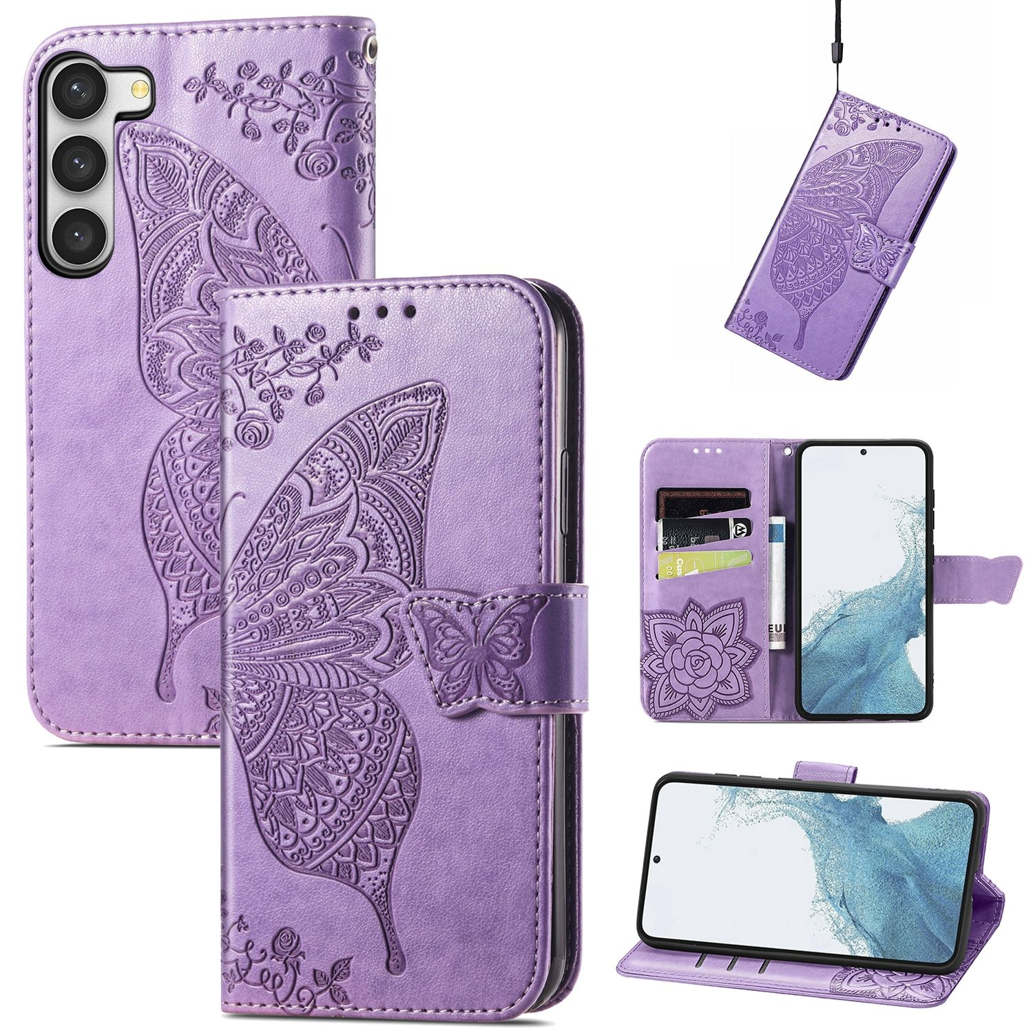 Plus, Galaxy Samsung, Book DESIGN S23 KÖNIG Case, Bookcover, Lavendel