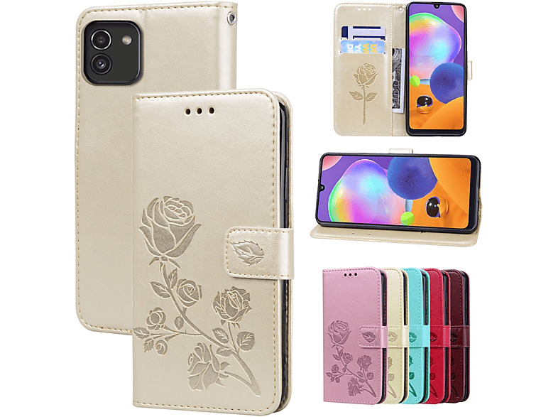 KÖNIG DESIGN Bookcover, Galaxy Samsung, Book A03, Gold Case