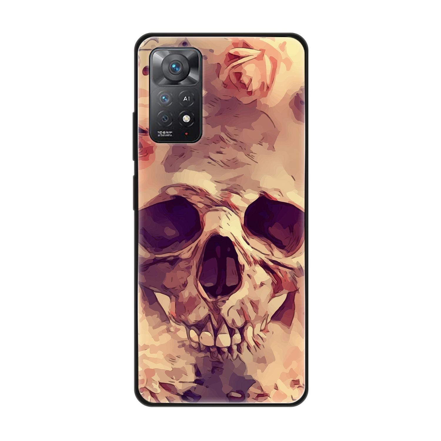 Totenkopf Note Backcover, Xiaomi, DESIGN Blumen KÖNIG Redmi Case, 11E Pro,