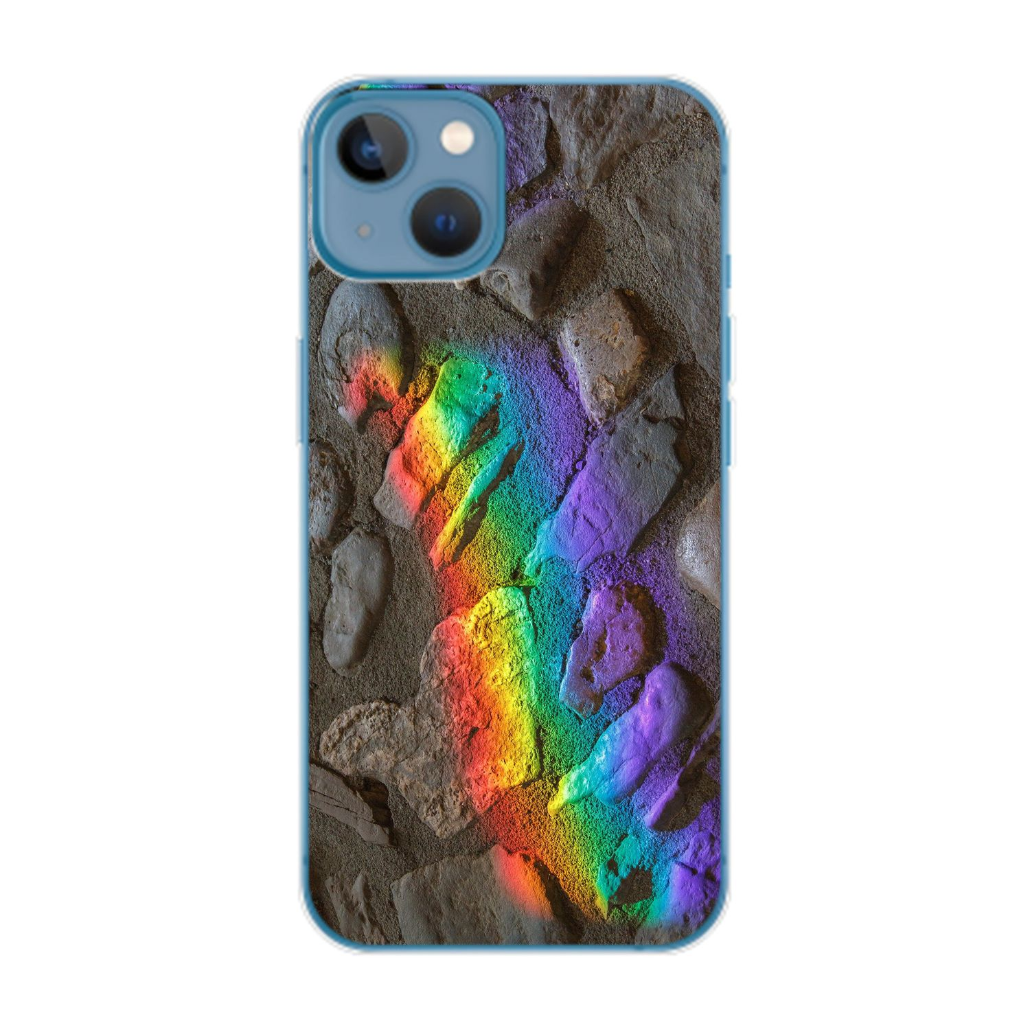 KÖNIG DESIGN Case, Backcover, Apple, Steine 14 Plus, iPhone Regenbogen