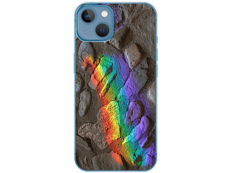 KÖNIG DESIGN Case, Backcover, Apple, Steine 14 Plus, iPhone Regenbogen
