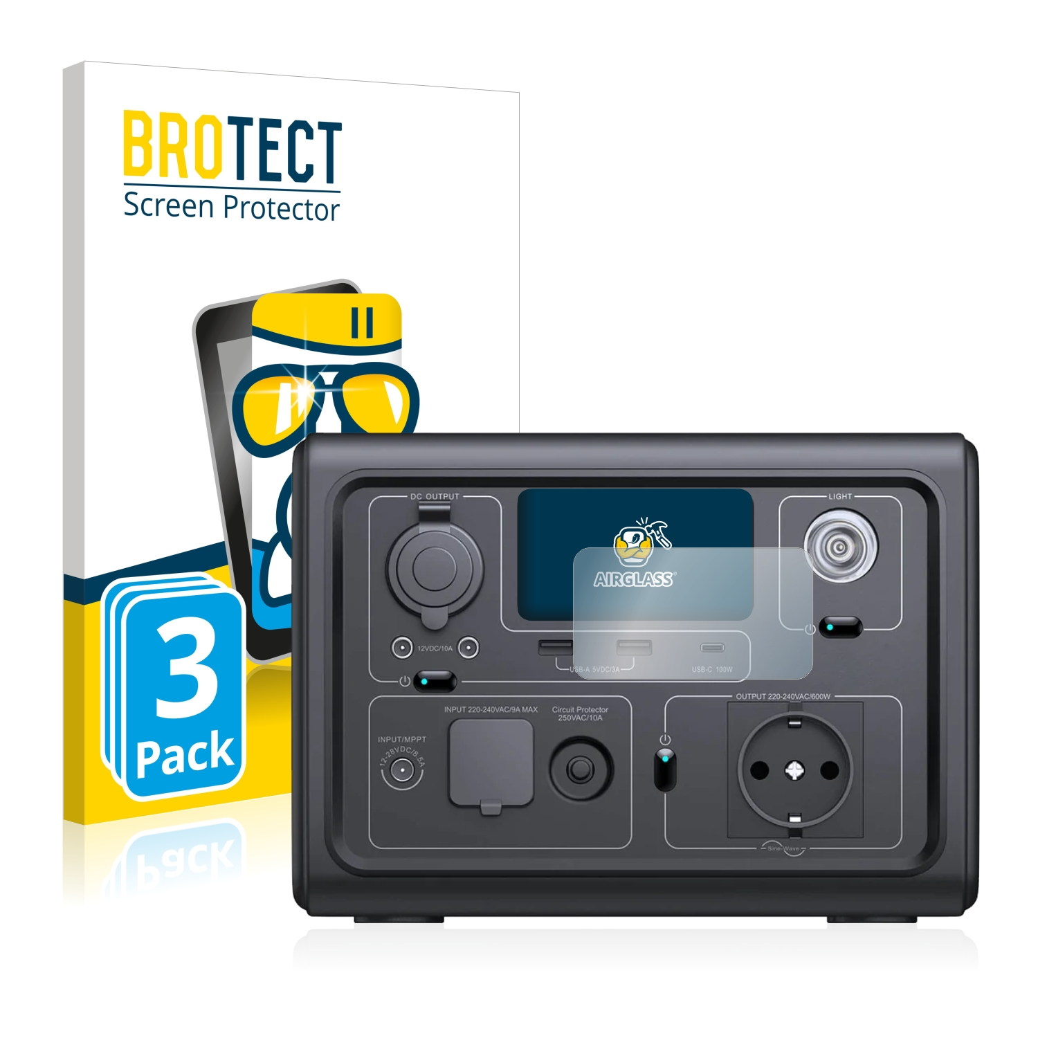 BROTECT 3x Airglass Schutzfolie(für EB3A) Bluetti klare