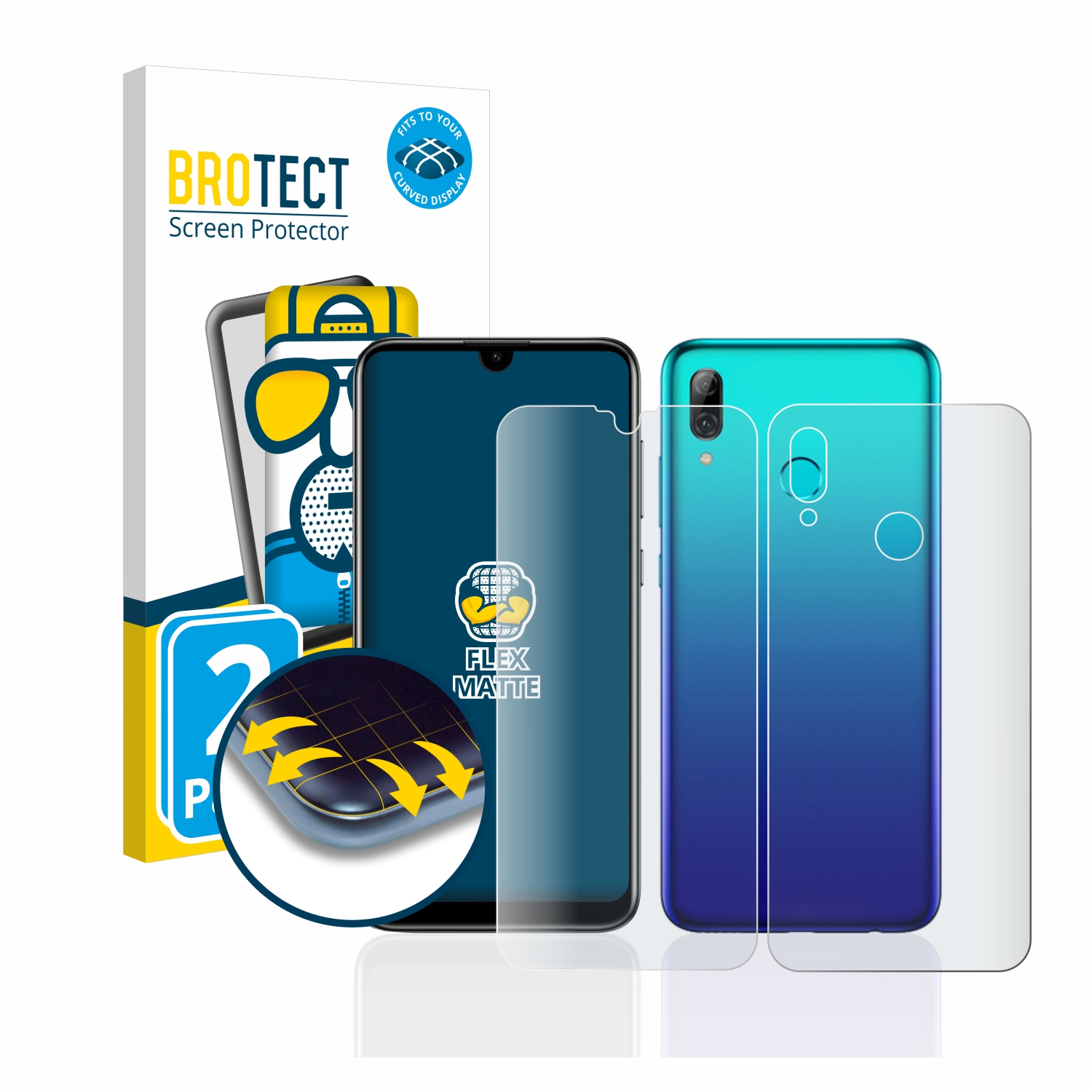 BROTECT 2x Flex matt Full-Cover Schutzfolie(für smart Huawei Curved 3D P 2019)