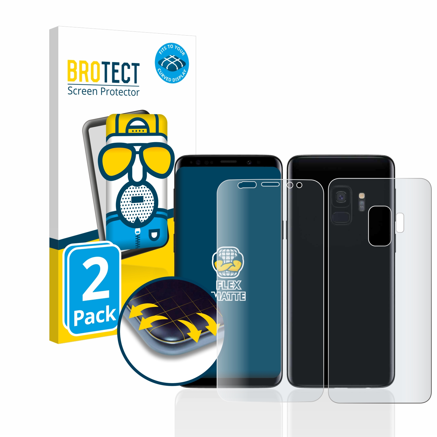 BROTECT 2x Flex Samsung 3D matt Curved Schutzfolie(für Full-Cover Galaxy S9)