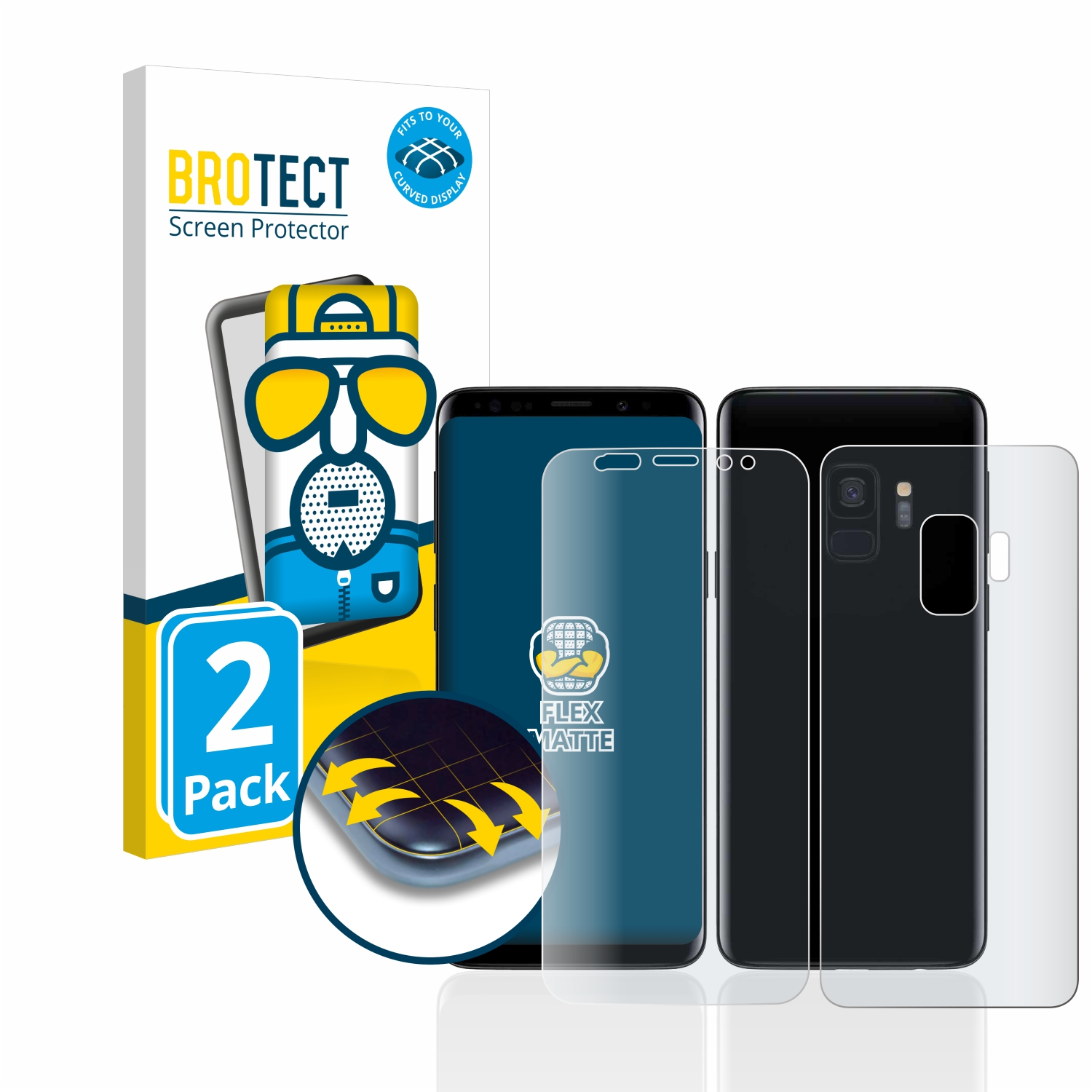 2x S9) Galaxy matt Schutzfolie(für Samsung Curved BROTECT Full-Cover 3D Flex