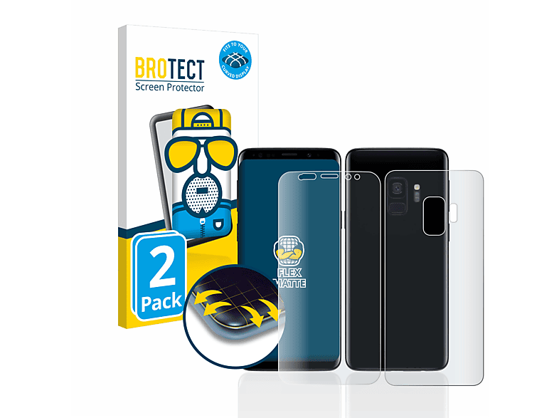 BROTECT 2x Flex matt Full-Cover Curved S9) 3D Samsung Galaxy Schutzfolie(für