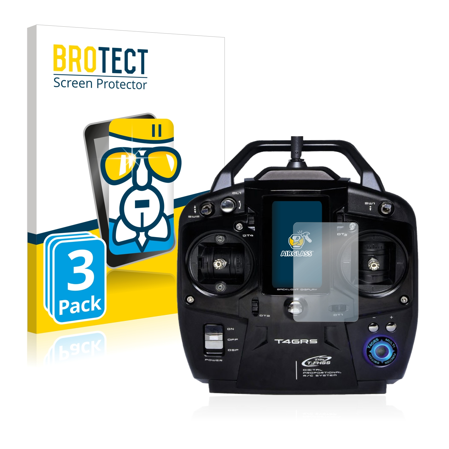 BROTECT 3x Airglass Schutzfolie(für Futaba klare T4GRS)
