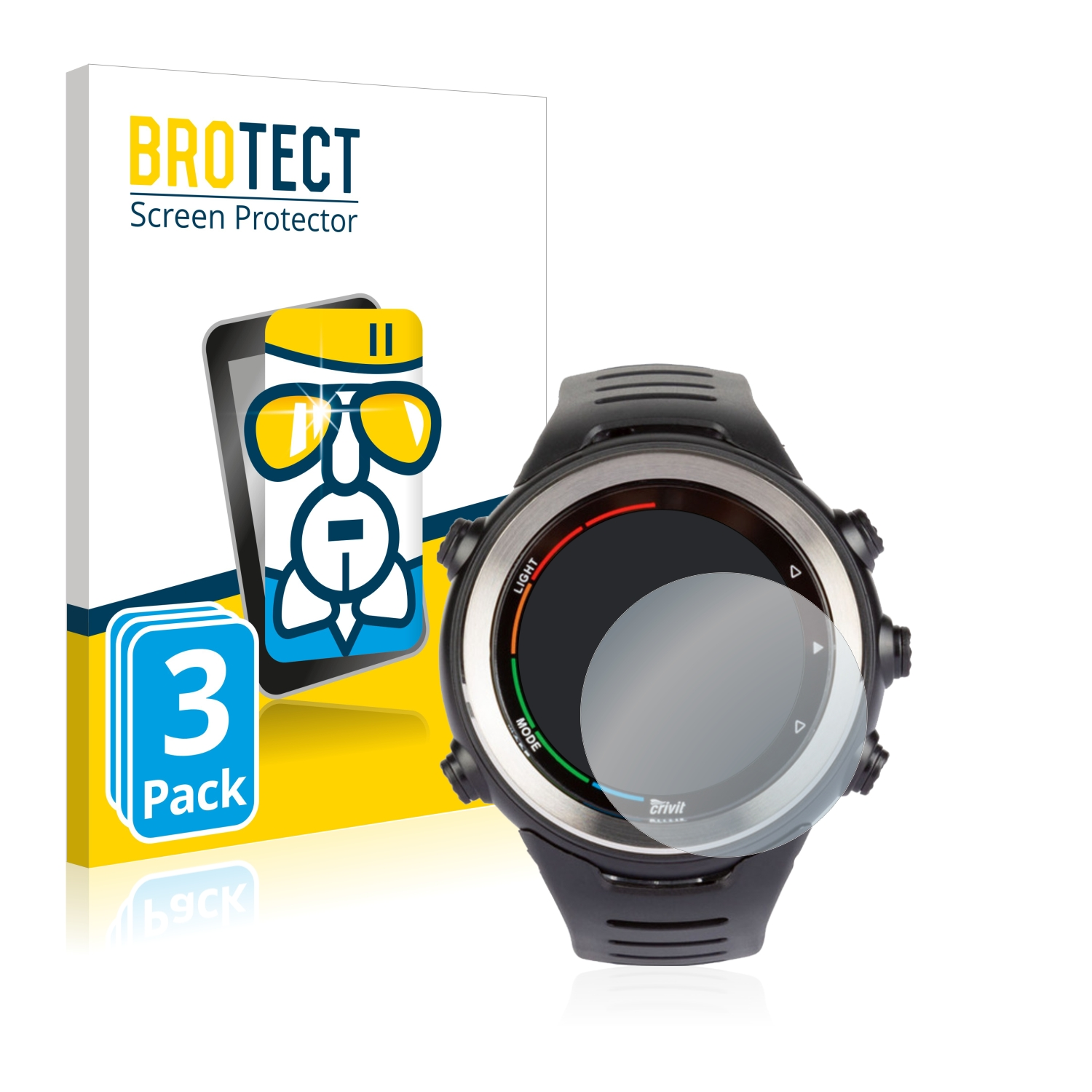 BROTECT 3x Airglass klare Schutzfolie(für Crivit Herzfrequenzmessuhr)
