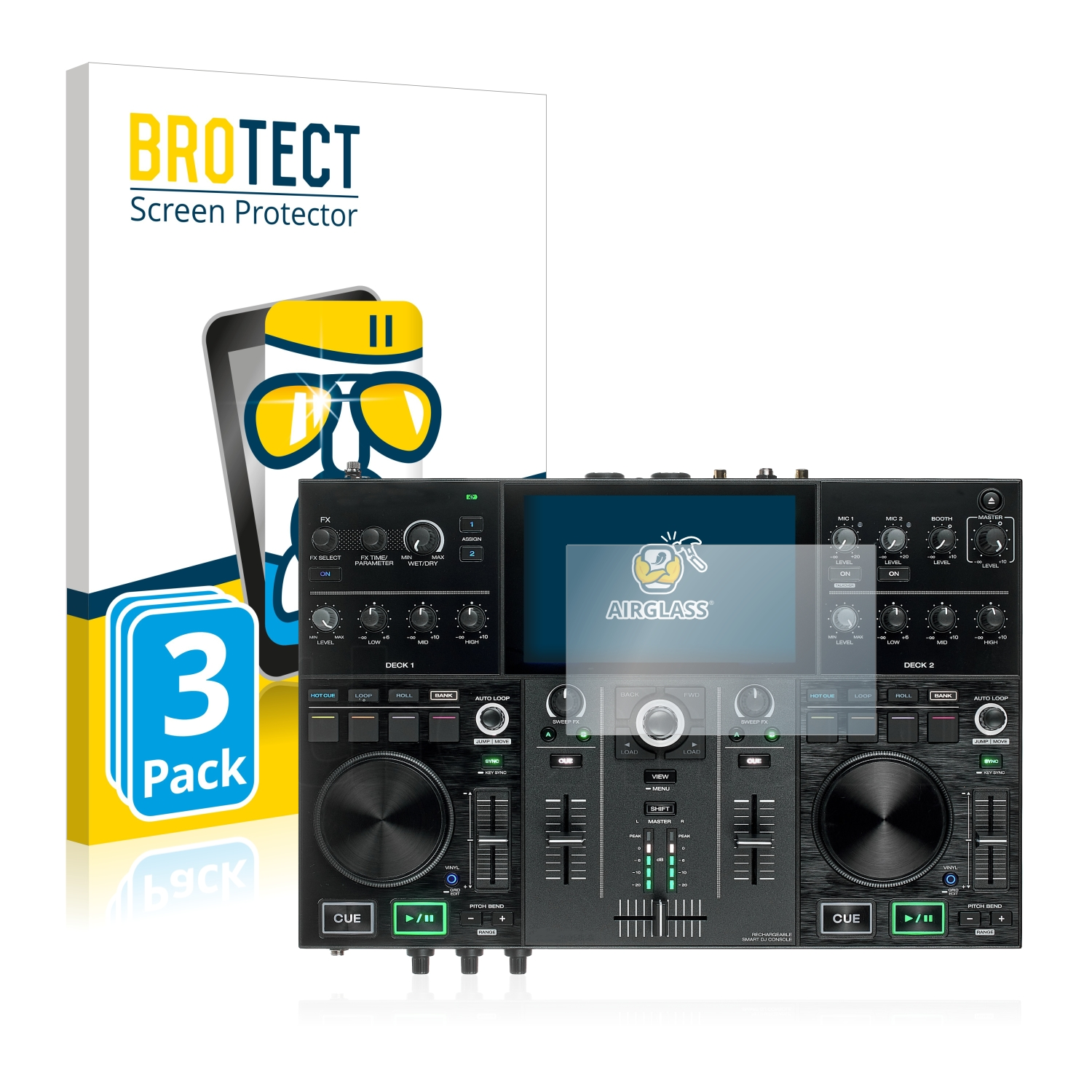 BROTECT 3x Airglass klare Schutzfolie(für Prime DJ Denon Go)