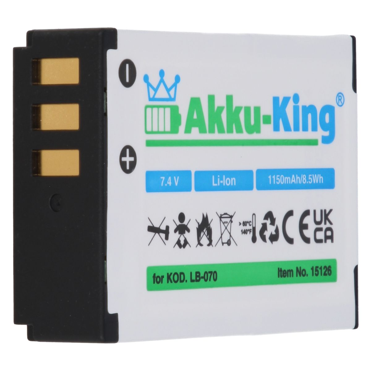AKKU-KING Akku mit Volt, 1150mAh LB-070 Kodak Li-Ion 7.4 Kamera-Akku, kompatibel