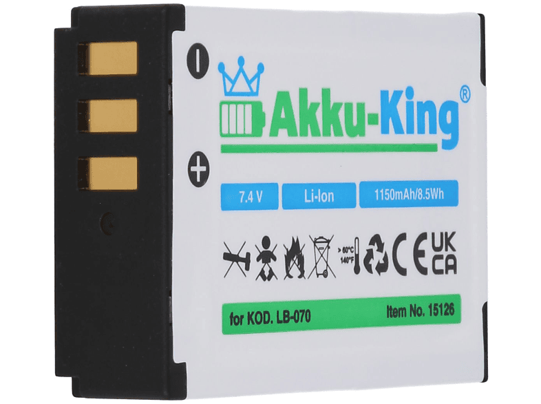 AKKU-KING kompatibel Li-Ion Kodak 1150mAh Kamera-Akku, LB-070 7.4 mit Akku Volt,