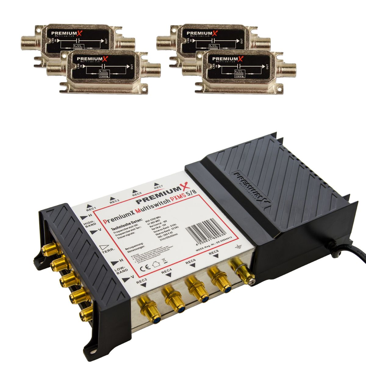 Switch Multischalter 22 Sat-Multischalter PREMIUMX KHz Generatoren Tone Netzteil 5/8 4x inkl.