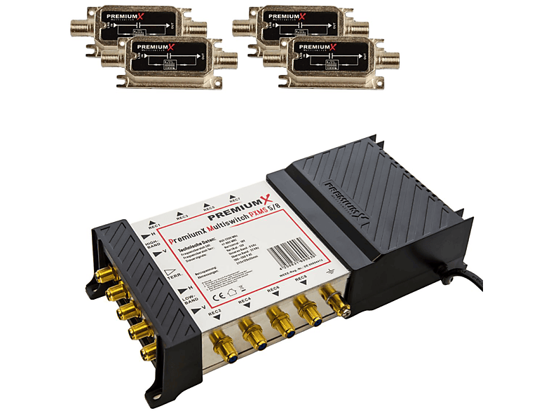 PREMIUMX Multischalter 5/8 Switch Netzteil inkl. 4x 22 KHz Tone Generatoren Sat-Multischalter