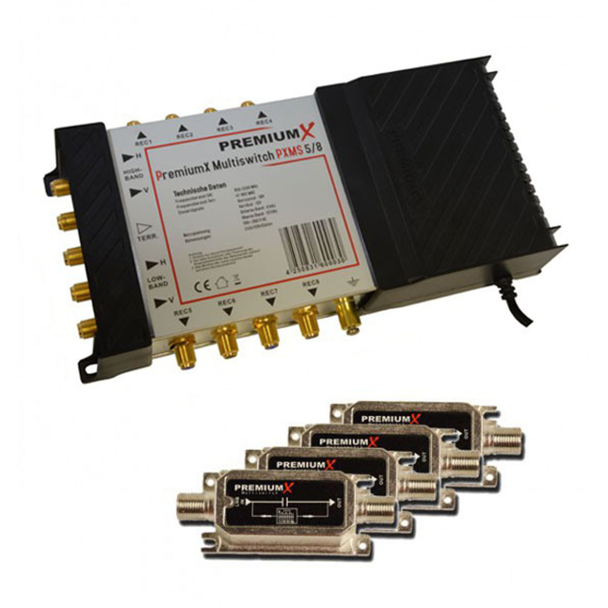 PREMIUMX Multischalter 22 4x Switch Generatoren Tone Sat-Multischalter 5/8 KHz inkl. Netzteil