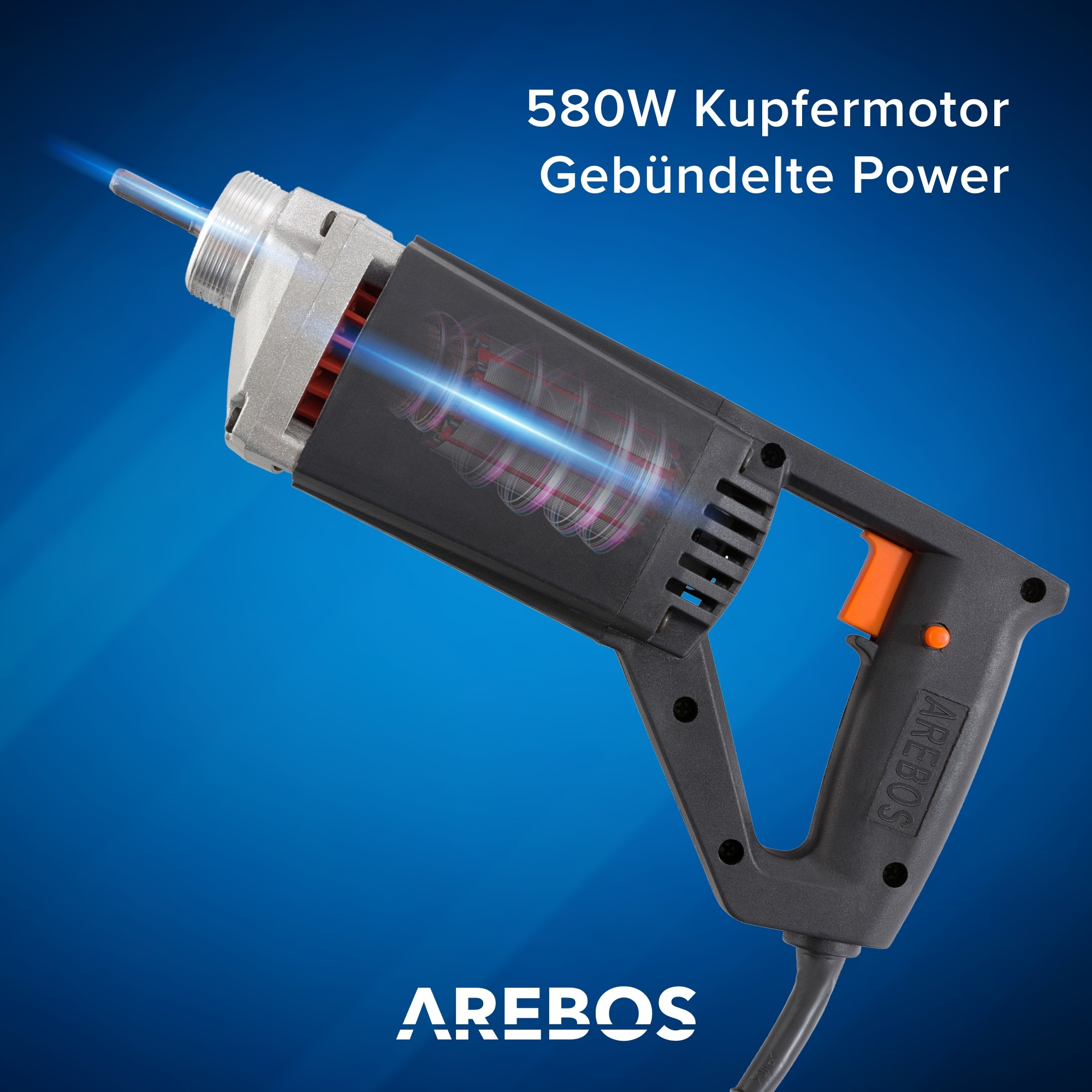 AREBOS Schwarz 1,5 Schlauch lange 580W, Betonrüttler m