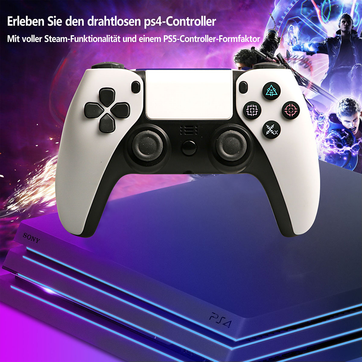 RESPIEL Gamepad, Wireless Bluetooth und für Weiß PS4 Controller, Gamepad, Controller Weiß PC