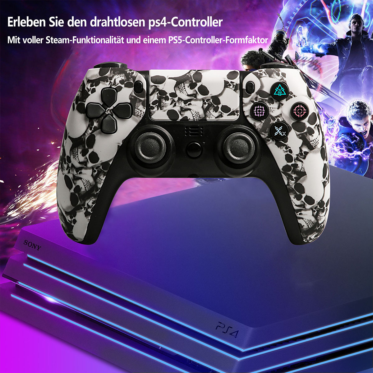 Gamepad für Controller Gamepad, Bluetooth Schädel Controller, Wireless PS4 RESPIEL Schädel, und PC