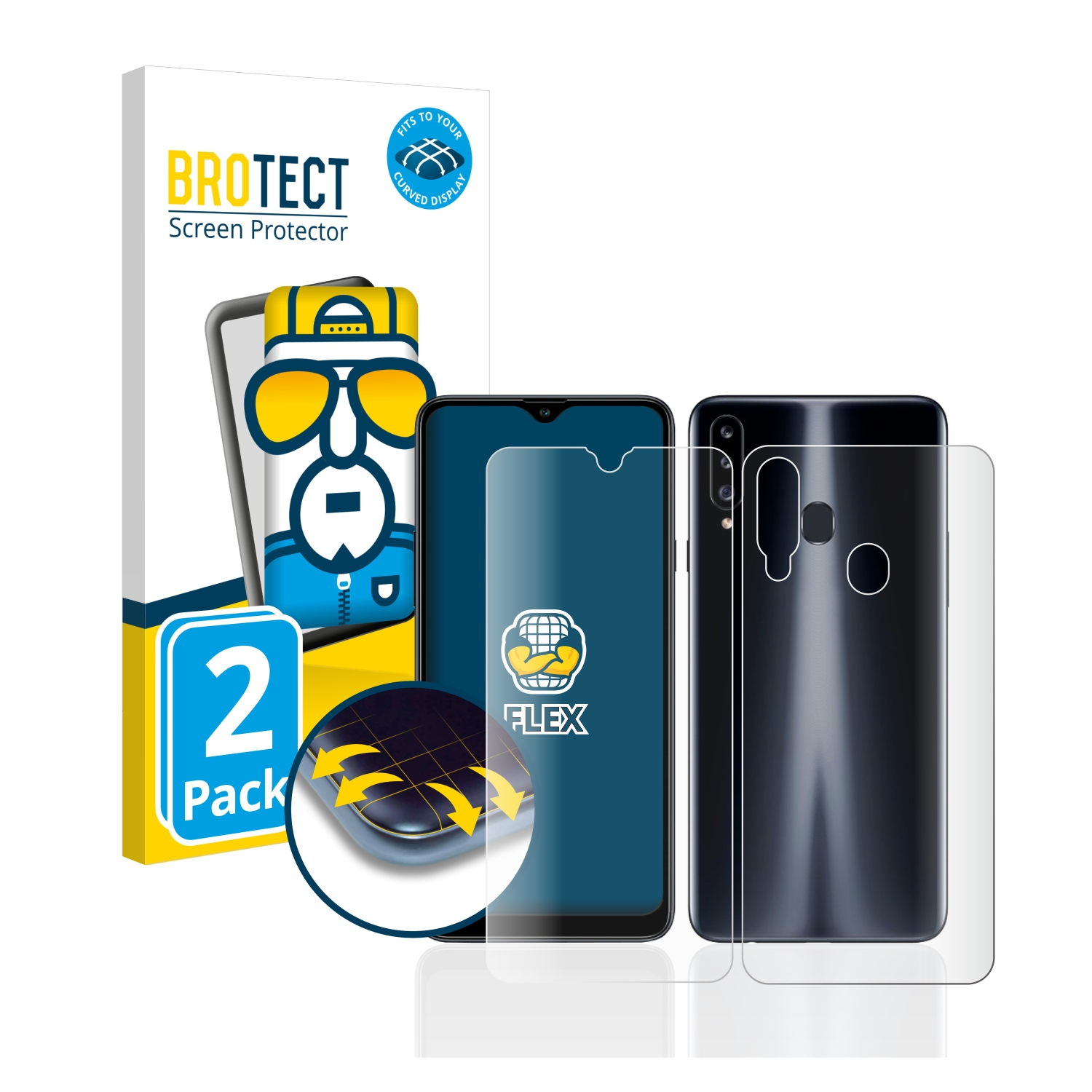 BROTECT 2x Flex Full-Cover Schutzfolie(für Samsung Galaxy Curved A20s) 3D
