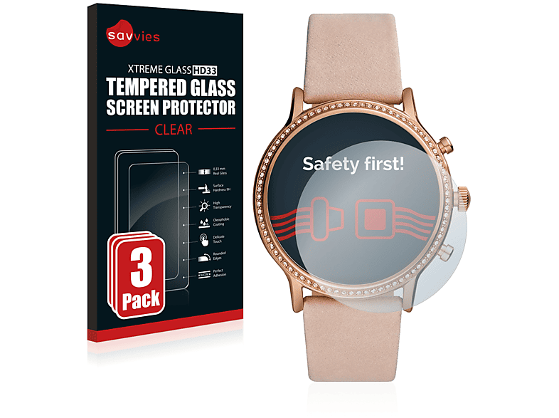 SAVVIES 3x 9H klares Schutzglas(für Fossil Julianna (5.Gen)) | Smartwatch Schutzfolien & Gläser