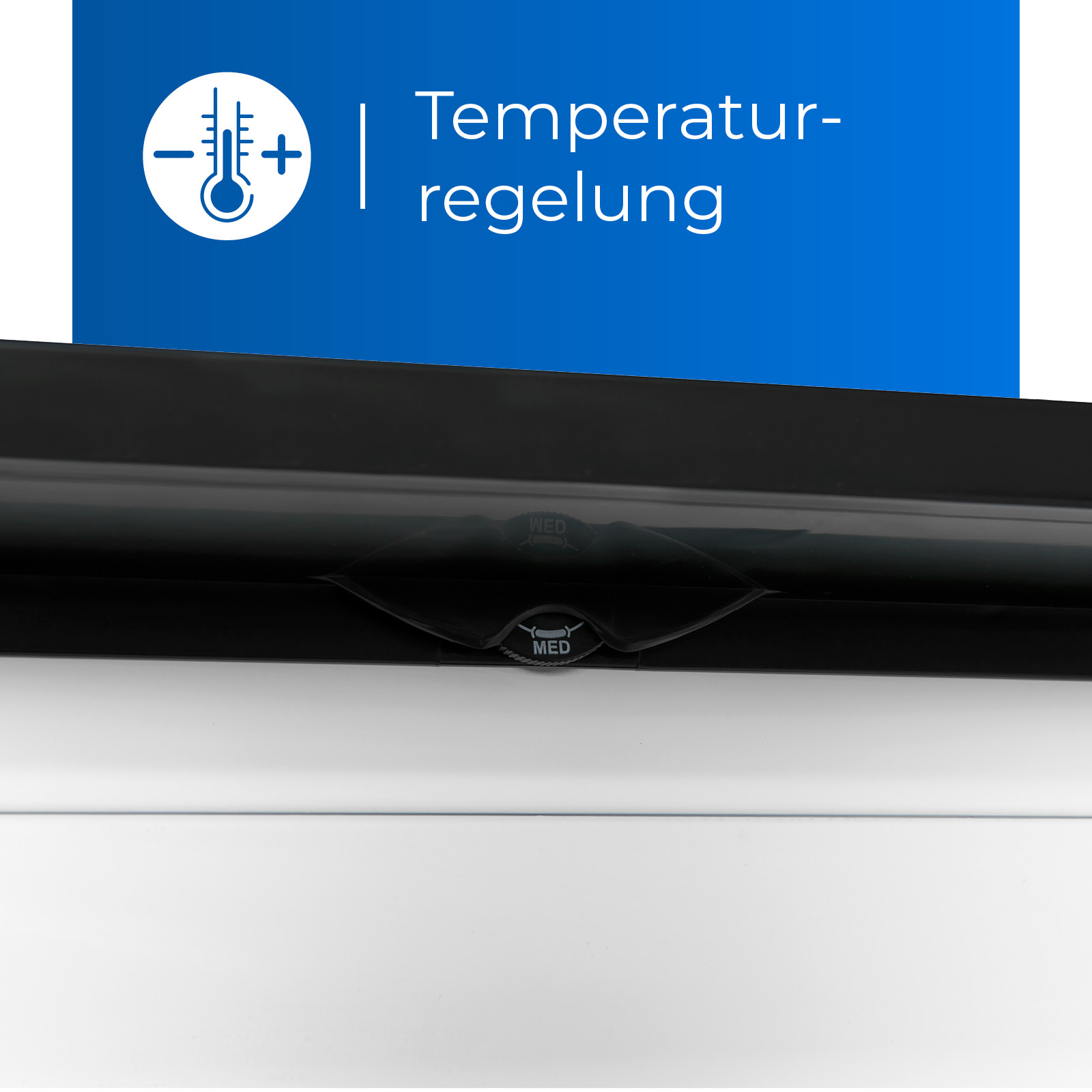 Schwarzes Gerät mit Text, der Temperaturregelung sagt.