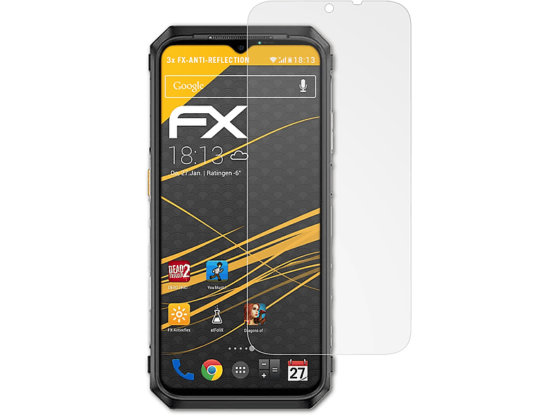 ATFOLIX 3x FX-Antireflex Displayschutz(für Armor Power Ulefone 18T)