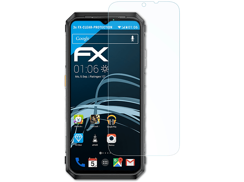 ATFOLIX FX-Clear 3x Power 18T) Ulefone Displayschutz(für Armor