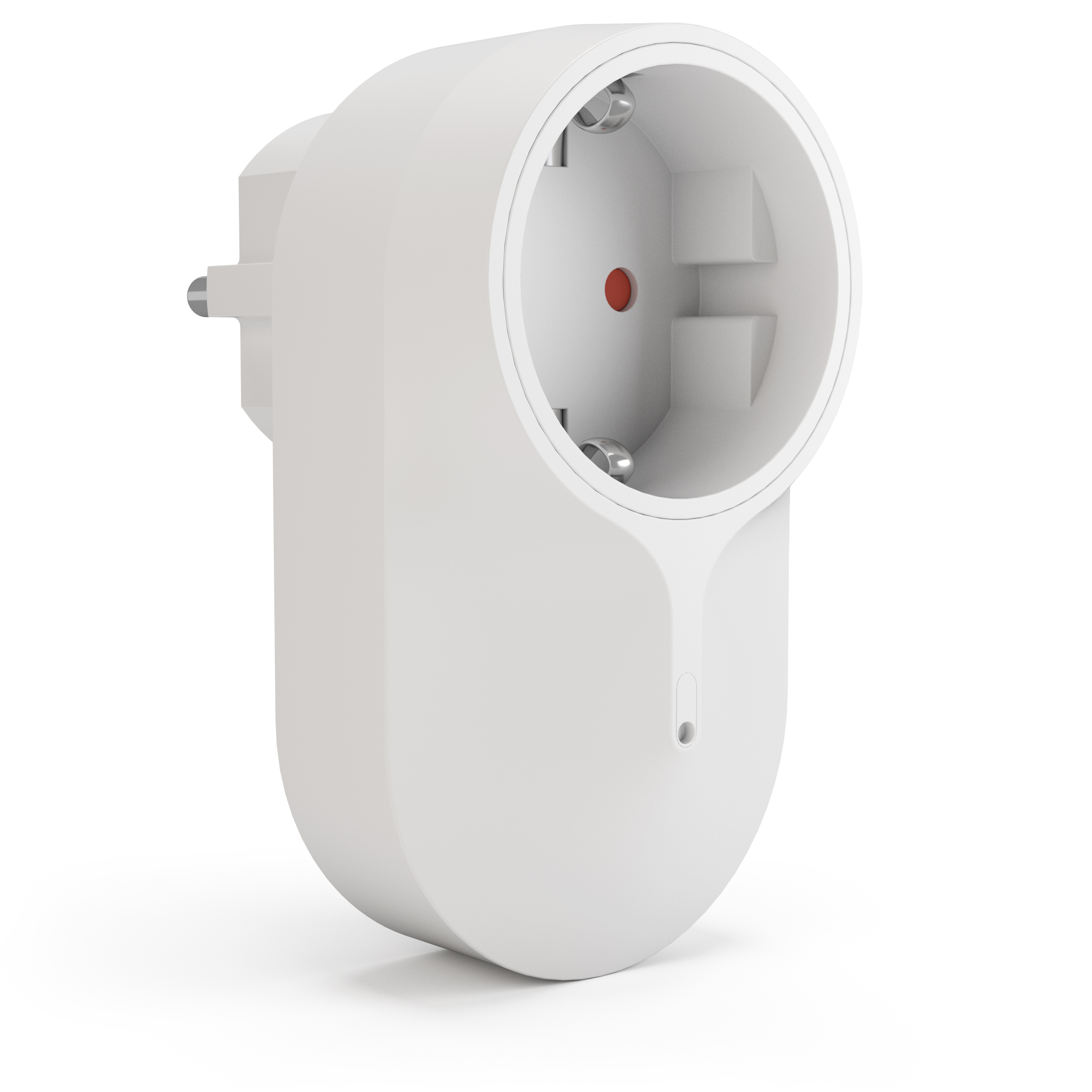 Ein weißer Smart Plug mit einem roten Punkt.