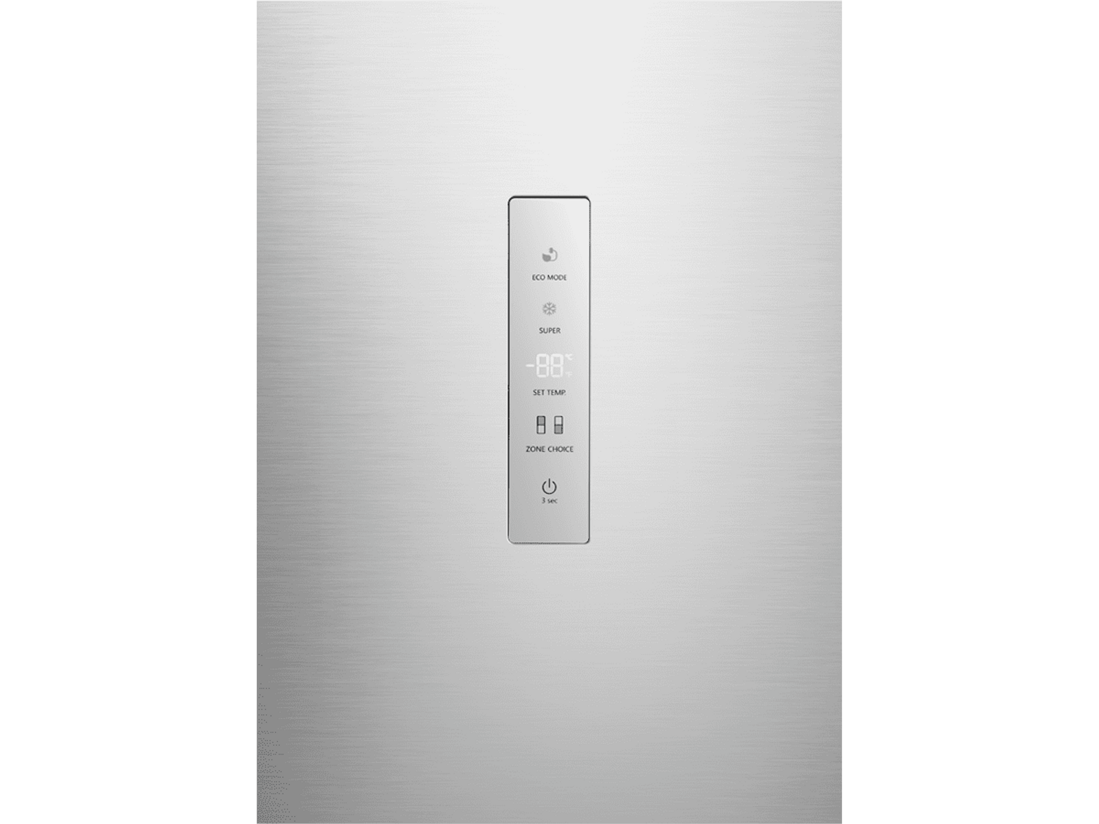 Srebrny panel z panelem sterowania z różnymi opcjami trybu.