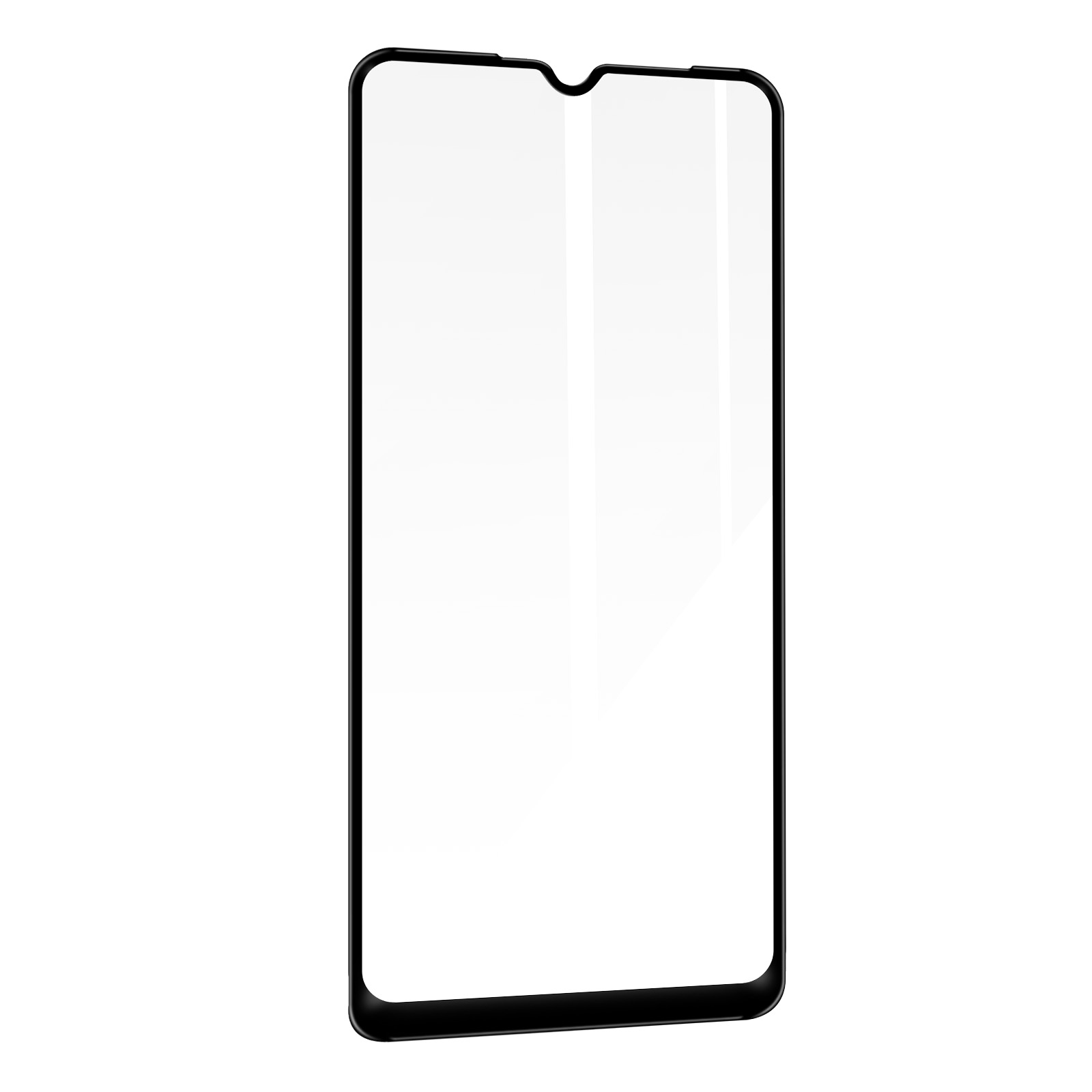 Un protecteur d'écran transparent pour smartphone. Le protecteur a une encoche en haut.