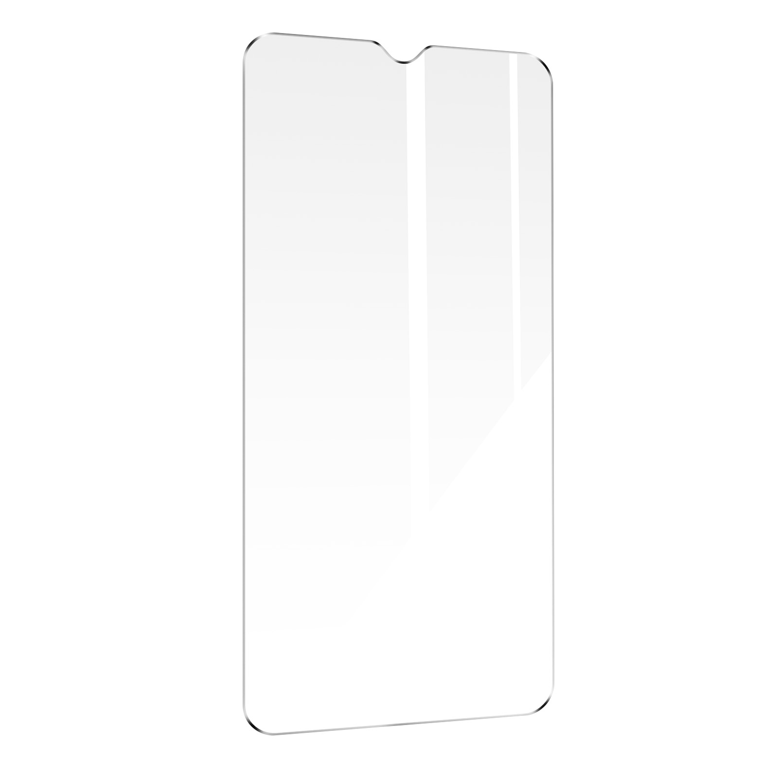 Un protecteur d'écran transparent. Le protecteur d'écran est rectangulaire et a des coins arrondis.
