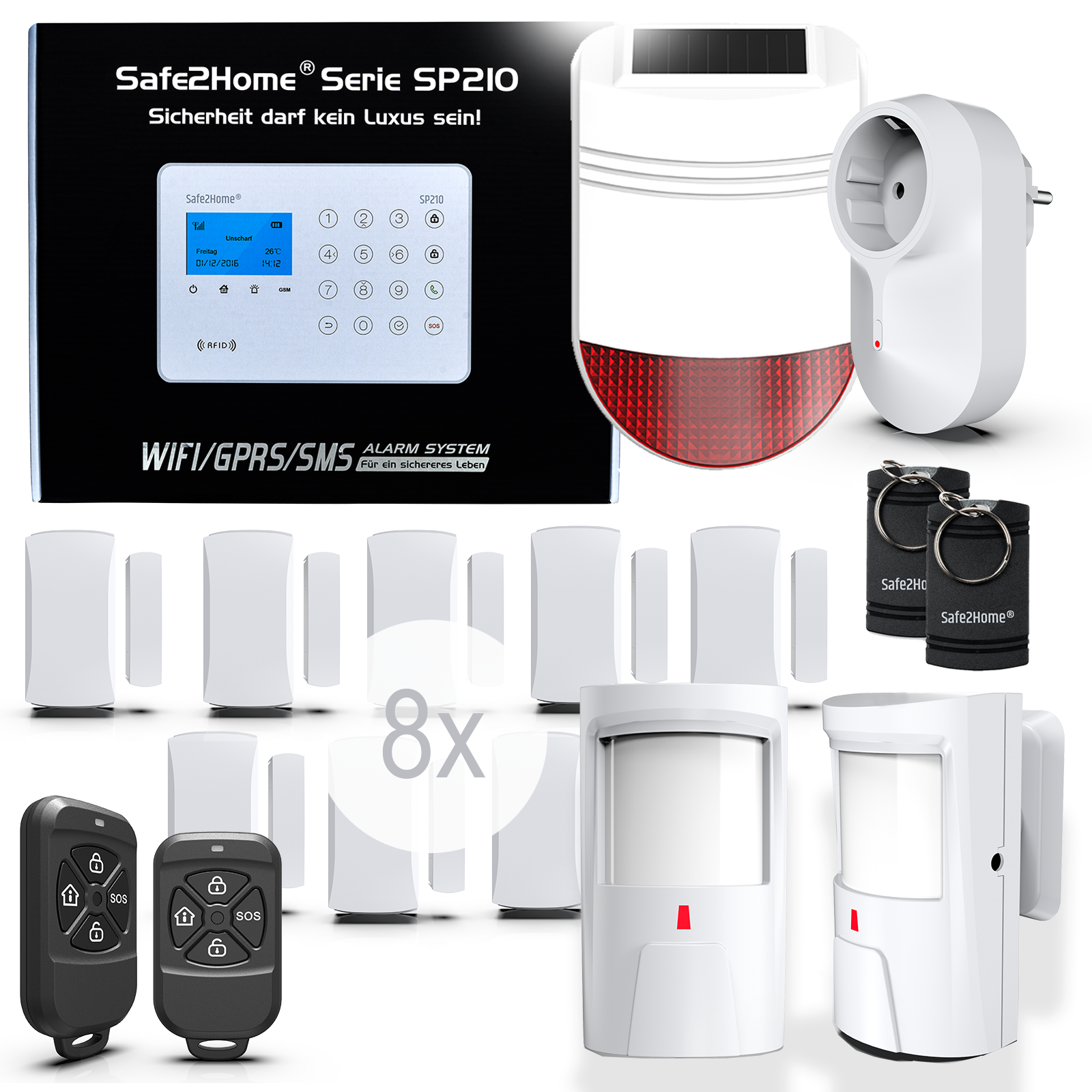 SAFE2HOME 4G Alarmsystem SP210 Großes Funk Alarmanlage, GSM Weiß Set WLAN Funk Alarmanlage