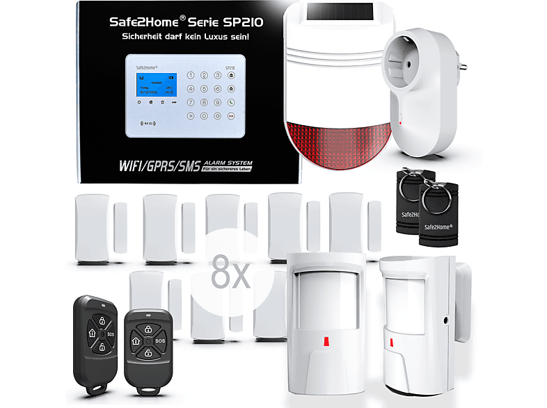 SAFE2HOME 4G Alarmanlage, Großes GSM WLAN Set Funk SP210 Alarmsystem Weiß Funk Alarmanlage