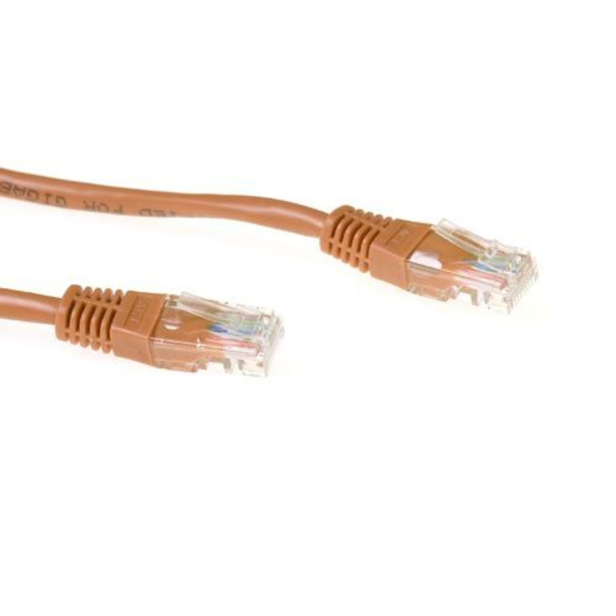 Brown network cable with two connectors on a white background.