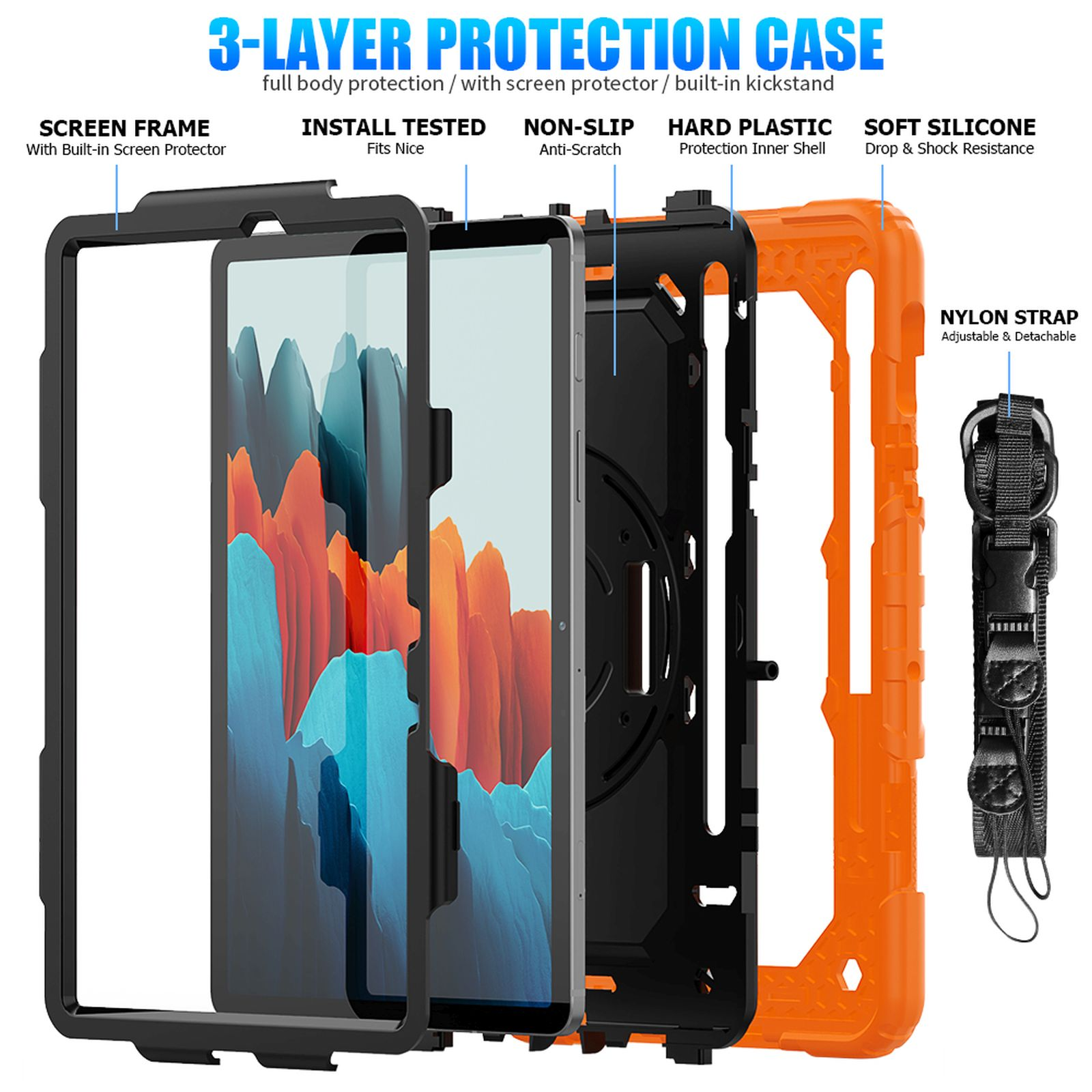 Orange 11 Bookcover Zoll Tab S7 für Galaxy SM-T870/T875/X700 Schutzhülle Case 4in1 LOBWERK Kunststoff, Samsung