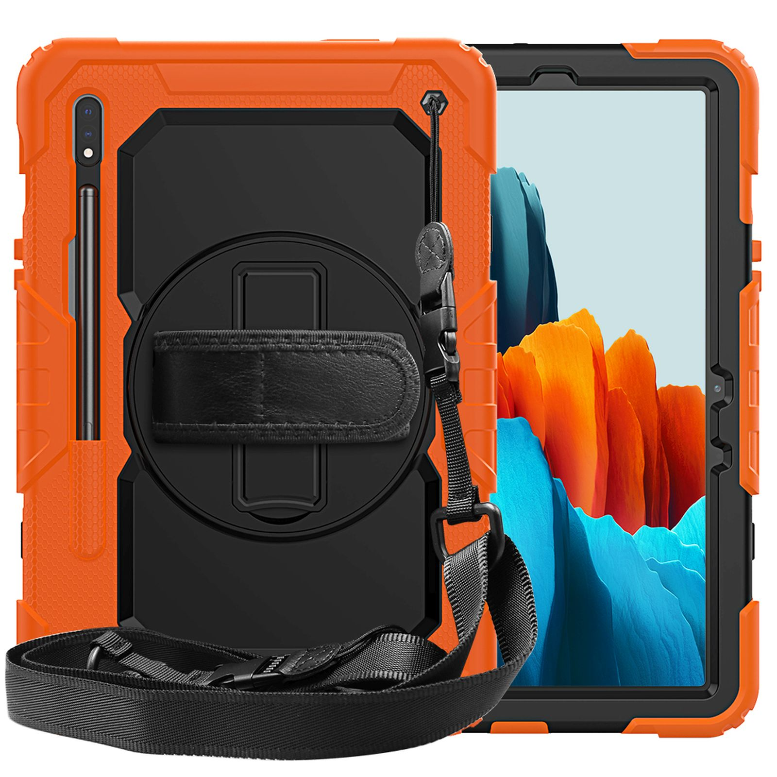 LOBWERK 4in1 Schutzhülle 11 Case Tab Bookcover für Orange Zoll Samsung Galaxy SM-T870/T875/X700 Kunststoff, S7