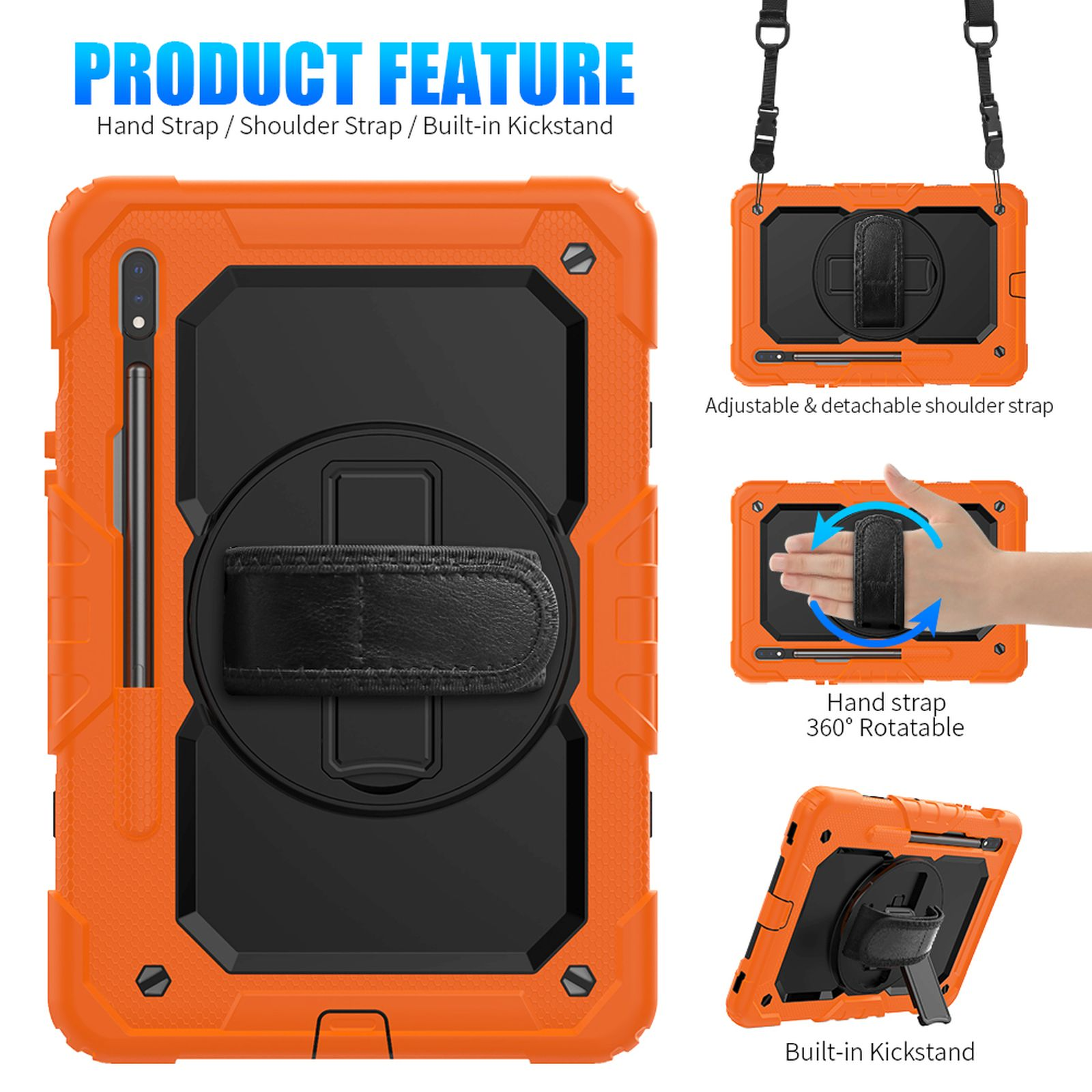 LOBWERK 4in1 Schutzhülle 11 Case Tab Bookcover für Orange Zoll Samsung Galaxy SM-T870/T875/X700 Kunststoff, S7