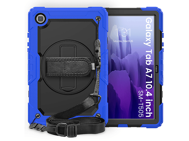 LOBWERK 4in1 Schutzhülle Case Bookcover Samsung A7 für Kunststoff, SM-T500 10.4 Galaxy +Tragegurt T505 Blau Tab Zoll