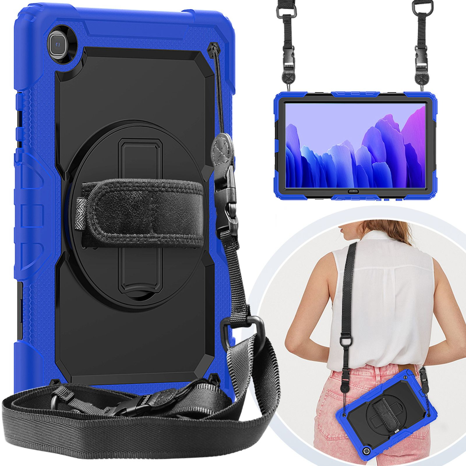 für Case 4in1 LOBWERK +Tragegurt 10.4 SM-T500 A7 Zoll Samsung Tab Schutzhülle Blau Galaxy T505 Bookcover Kunststoff,