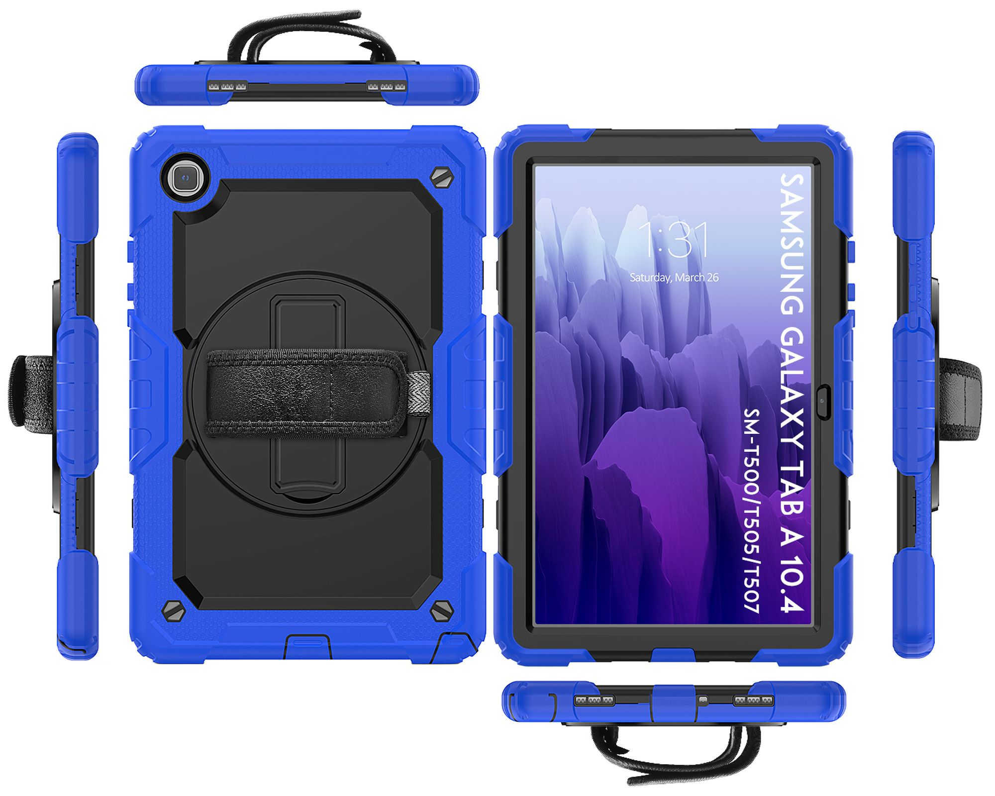 für Case 4in1 LOBWERK +Tragegurt 10.4 SM-T500 A7 Zoll Samsung Tab Schutzhülle Blau Galaxy T505 Bookcover Kunststoff,