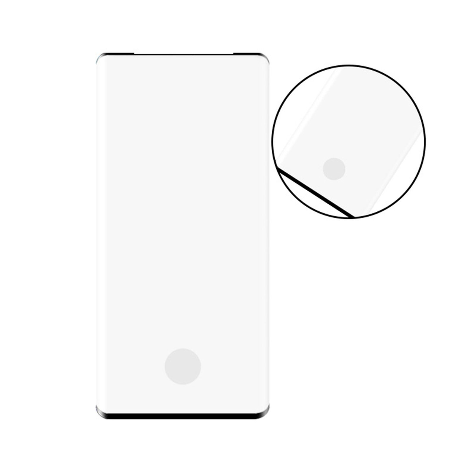 Displayschutzfolie und Telefon. Klare Schutzfolie auf dem Telefon. Runder Kreis auf dem Bildschirm.
