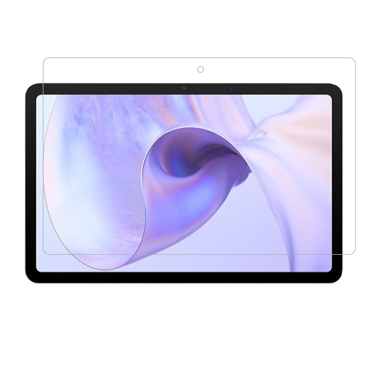 Tablet con protezione schermo, con sfondo astratto colorato, protezione trasparente sopra.