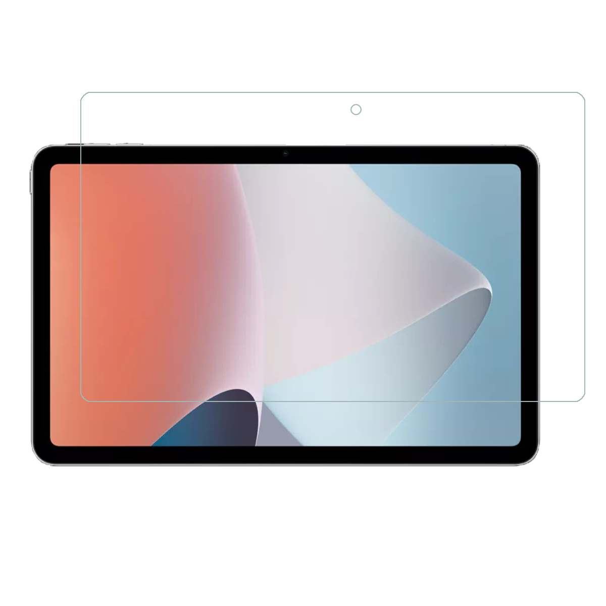 Un tablet con protezione schermo applicata. Il tablet visualizza un'immagine astratta.